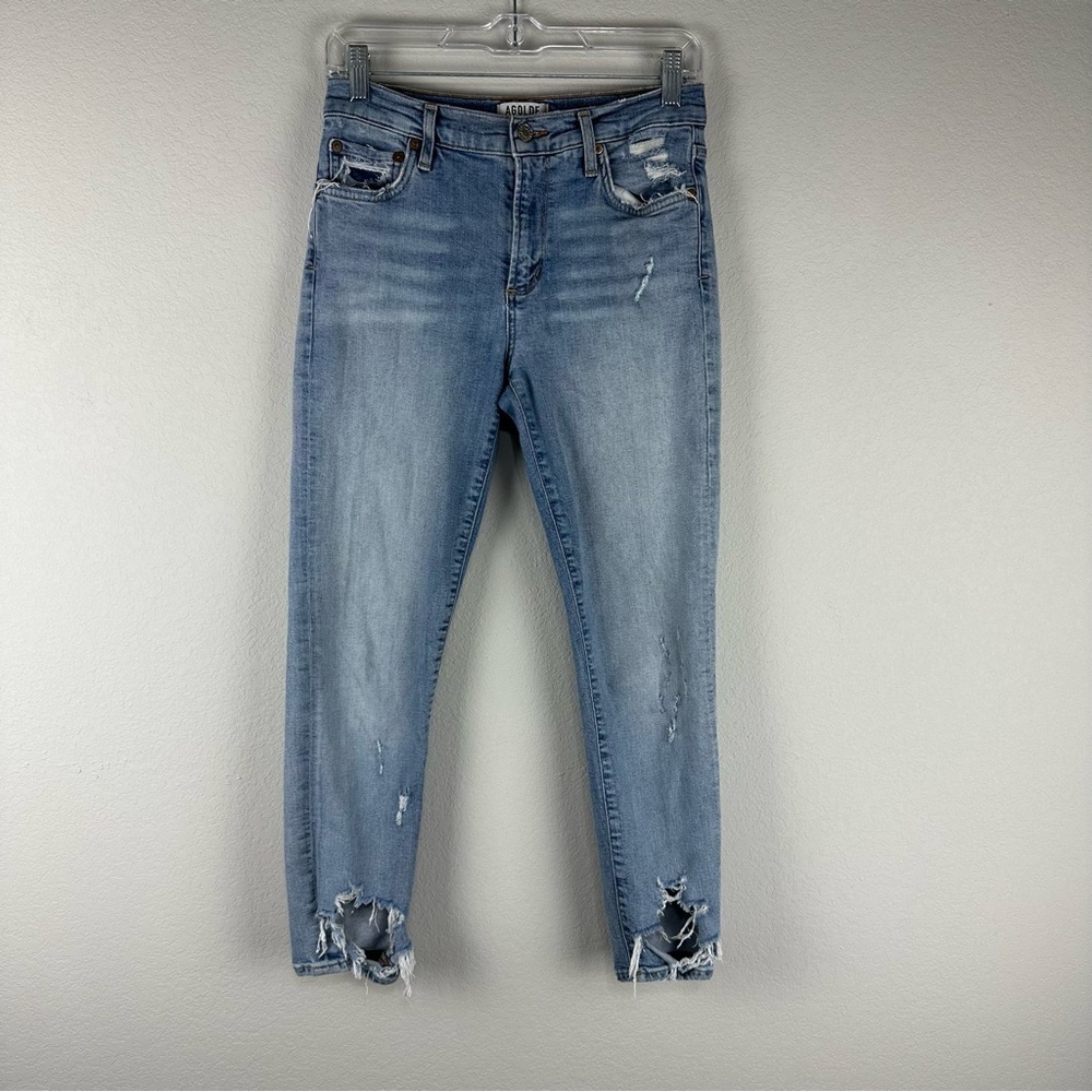 Agolde Medium Wash Distressed Sophie High Rise Skinny Crop Jeans Size 27